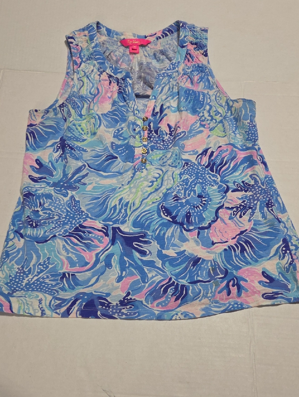 Lilly Pulitzer Pink-Tagged Blue & Pink Floral Tank